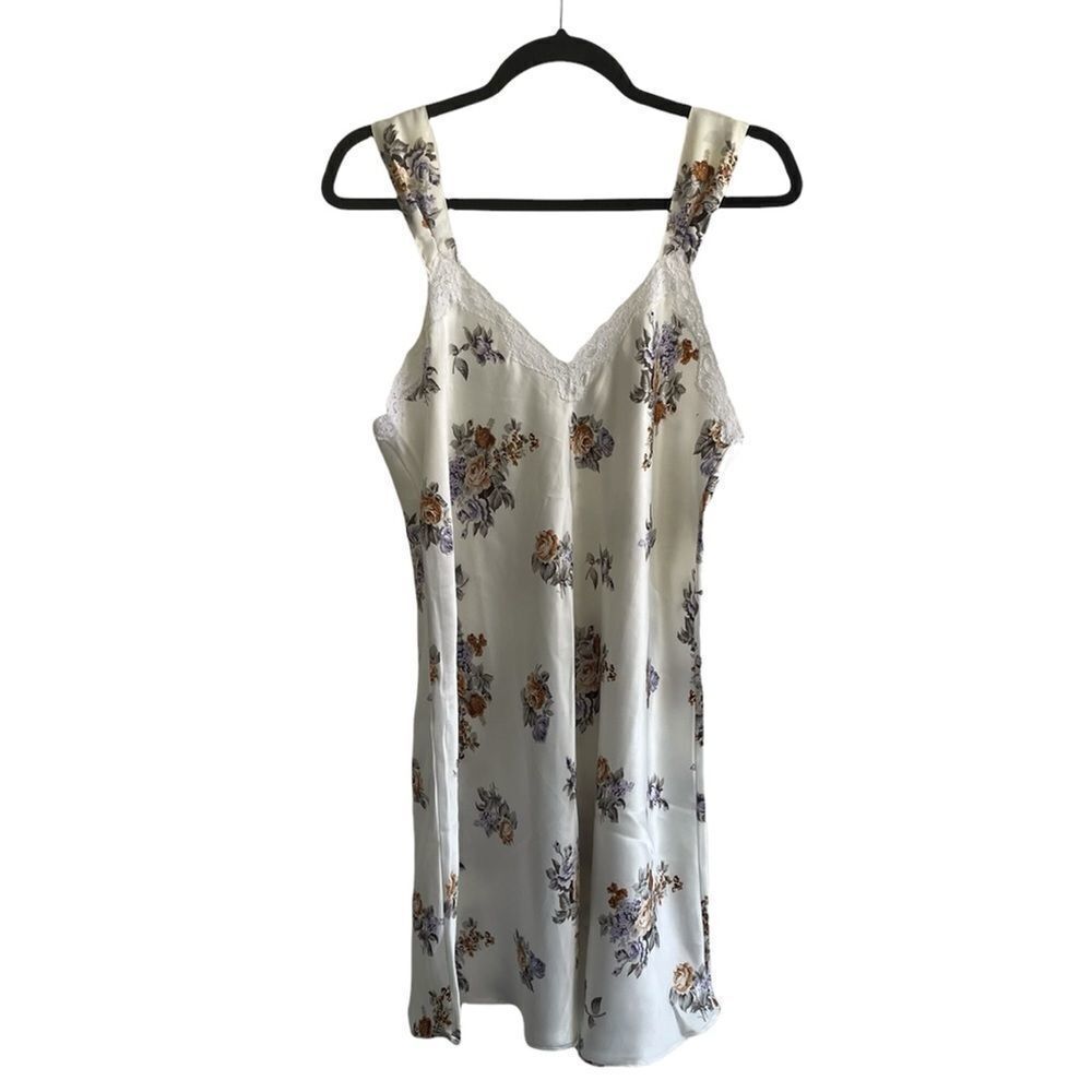 LINEA D’ORO Sleeveless Floral Print Shirt Nightgown Nightdress Chemise Ivory L